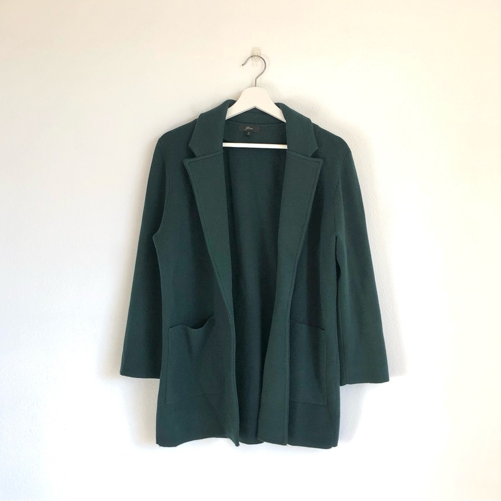 J. Crew Sophie Open Front Wool Blend Sweater Blazer | Dark Green Size Small